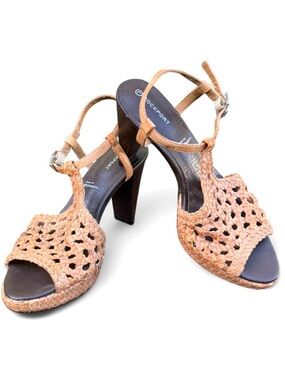 Rockport adiPRENE by adidas leather woven t-strap heel tan, Size 6, Boho